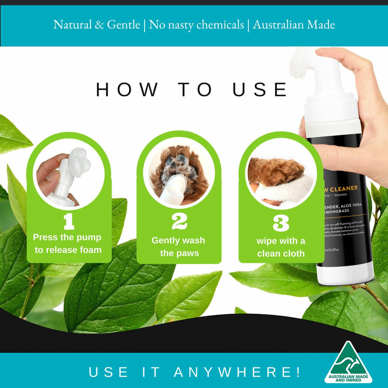 Essential Dog - Rinse Free Dog Paw & Body Cleaner (Lavender & Lemongrass) - Teddy DogWear