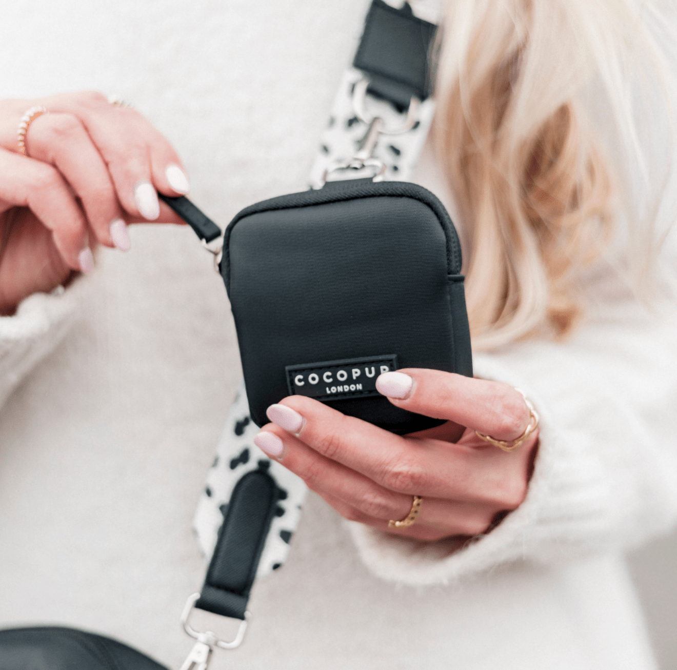 Cocopup London black dog treat pouch with belt clip for training, waterproof treat bag