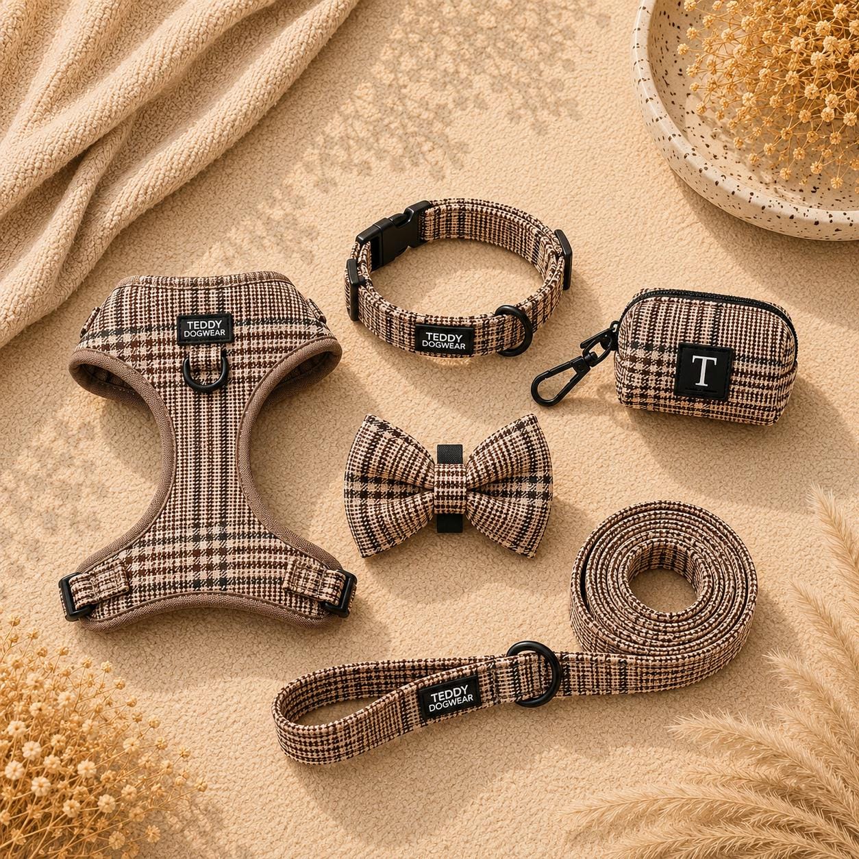 Premium Dog Harness Collar Lead Bow Tie